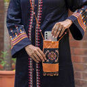 Brown Rabari Butta Mobile Pouch | Handcrafted Rabari Work