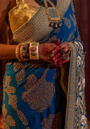 Royal Blue Bandhani Brocade Georgette Saree with Pitta Tikki & Bead Work