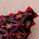 Black Slub Silk Geometrical Aari Work Cushion Cover 16x16 | Craftroots