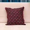 Black Slub Silk Geometrical Aari Work Cushion Cover 16x16 | Craftroots