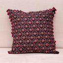 Black Slub Silk Geometrical Aari Work Cushion Cover 16x16 | Craftroots