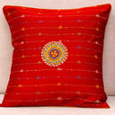 Rust Cotton Hand Work Cushion Cover 16x16 with Traditional Embroidery | Craftroots