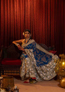 Royal Blue Bandhani Brocade Georgette Saree with Pitta Tikki & Bead Work