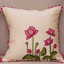 Cream Slub Silk Cushion Cover with Aari Work Lotus & Motif | 16x16 | Craftroots