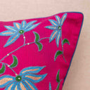 Pink Slub Silk Aari Work Lotus Jaal Cushion Cover 16x16 | Craftroots