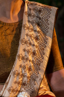 Craftroots Handcrafted Beige Satin Silk Saree with Dharwadi Work