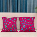 Pink Slub Silk Aari Work Flower Jaal Cushion Cover 16x16 | Craftroots