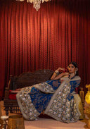 Royal Blue Bandhani Brocade Georgette Saree with Pitta Tikki & Bead Work