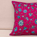 Pink Slub Silk Aari Work Flower Jaal Cushion Cover 16x16 | Craftroots