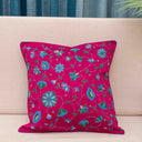 Pink Slub Silk Aari Work Flower Jaal Cushion Cover 16x16 | Craftroots
