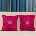 Pink Slub Silk Aari Work Cushion Cover 16x16 with Circular Embroidery | Craftroots
