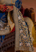 Royal Blue Bandhani Brocade Georgette Saree with Pitta Tikki & Bead Work