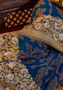 Royal Blue Bandhani Brocade Georgette Saree with Pitta Tikki & Bead Work