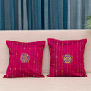 Pink Slub Silk Aari Work Cushion Cover 16x16 with Circular Embroidery | Craftroots