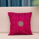 Pink Slub Silk Aari Work Cushion Cover 16x16 with Circular Embroidery | Craftroots