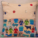 Cream cotton Banaras Kanta patchwork cushion cover
