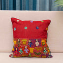 Red cotton Banaras Kanta patchwork cushion cover