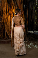 Craftroots Handcrafted Beige Satin Silk Saree with Dharwadi Work