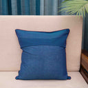 Blue cotton cushion cover with colourful traditional patchwork
