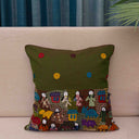 Green Cotton Banaras Kanta Patchwork Cushion Cover 16x16 | Craftroots