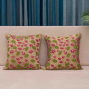 Cream Cotton Aari Work Lotus Jaal & Pichwai Cushion Cover 16x16 | Craftroots