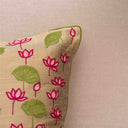 Cream Cotton Aari Work Lotus Jaal & Pichwai Cushion Cover 16x16 | Craftroots