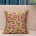 Cream Cotton Aari Work Lotus Jaal & Pichwai Cushion Cover 16x16 | Craftroots