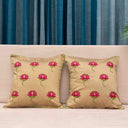 Cream Aari work lotus cushion cover by Craftroots

