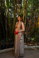 Craftroots Handcrafted Beige Satin Silk Saree with Handwork and Tassels