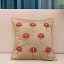 Cream cotton cushion cover with pink lotus embroidery
