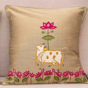 Cream Aari work lotus and Pichwai cushion cover
