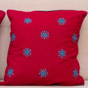 Handwork cushion cover in red with blue motifs