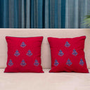 Pink Cotton Handwork Cushion Cover 16x16 with Blue Embroidery | Craftroots