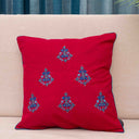 Pink Cotton Handwork Cushion Cover 16x16 with Blue Embroidery | Craftroots