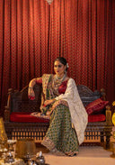 Emerald Green Bandhani Brocade Georgette Saree with Pitta Bead Work