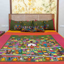 Green Banaras Kanta patchwork cotton bedsheet set by Craftroots