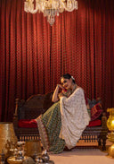 Emerald Green Bandhani Brocade Georgette Saree with Pitta Bead Work