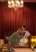 Emerald Green Bandhani Brocade Georgette Saree with Pitta Bead Work