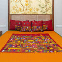 Red Banaras Kanta patchwork cotton bedsheet set
