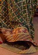 Emerald Green Bandhani Brocade Georgette Saree with Pitta Bead Work