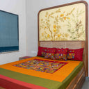 Red cotton bedsheet with 2 pillow covers and 2 cushion covers

