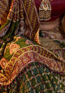 Emerald Green Bandhani Brocade Georgette Saree with Pitta Bead Work