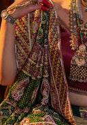 Emerald Green Bandhani Brocade Georgette Saree with Pitta Bead Work