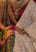 Emerald Green Bandhani Brocade Georgette Saree with Pitta Bead Work