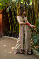 Craftroots Handcrafted Beige Satin Silk Saree with Handwork and Tassels