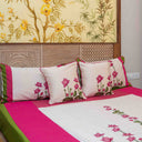 Aari embroidery lotus motif bedsheet set by Craftroots
