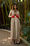 Craftroots Handcrafted Beige Satin Silk Saree with Handwork and Tassels