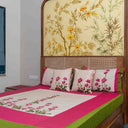 Embroidered bedsheet set with two pillow covers and two cushion covers
