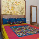 Traditional Indian patchwork blue cotton bedsheet
