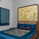 Cotton bedding set with vibrant Banaras Kanta patchwork
